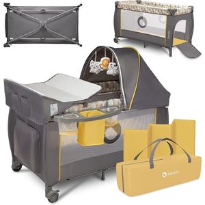 2in1 reiswieg babybox baby vanaf de geboorte tot 15kg, klamboe, draagtas, opvouwbaar (Yellow Scandi)