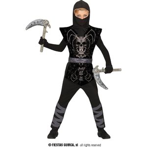 Guirca - Ninja & Samurai Kostuum - Dodelijke Skull Ninja Dead Li Kind Kostuum - Zwart - 10 - 12 jaar - Halloween - Verkleedkleding