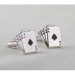 Manchetknopen Speelkaarten Poker Pokeren Aas Ace Zilverkleurg Zwart
