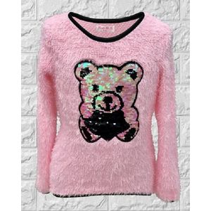Toverpull met pailletten - beer - kinderen - roze - 4 jaar