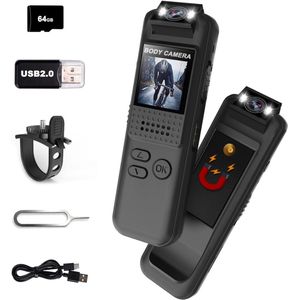 White-Label® Bodycam - Action Cam - Bewegingsdetectie - 180º Draaibare Lens - Bodycam Politie - Spycam - Zwart