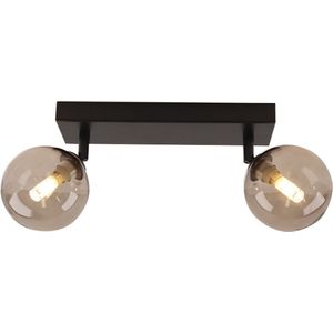 Olucia Amer - Moderne Badkamer plafondlamp - 2L - Aluminium/Glas - Amber;Zwart - Rechthoek