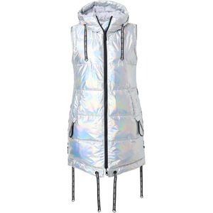 Angel of Style - Dames - Lange doorgestikte bodywarmer A-lijn capuchon - Zilver - Maat 52