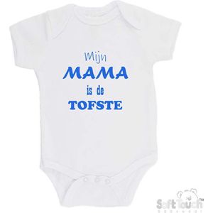 100% katoenen Romper ""Mijn Mama is de TOFSTE"" Moeder Moederdag Jongens Katoen Wit/blauw Maat 68/74