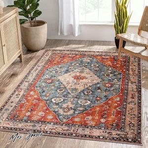 Mrs. Jones Boho tapijt wasbaar laagpolig groot antislip vintage tapijt oosterse kunstwol slaapkamer - eetkamer 150 x 210 cm .
