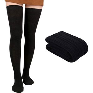 Damessokken - overknee kousen zwart - kabelpatroon - 80% katoen - lange sokken - maat 36-40