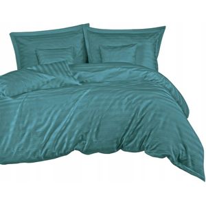 Luxe Bamboe Katoen Satijn Beddengoed Set STRIPE SEA TURQUOISE 220x200