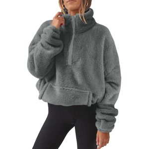 Oversized Fleece Dames Sweatshirt zonder Capuchon met Halve Rits en Zakken - Comfortabel en Warm voor Herfst en Winter