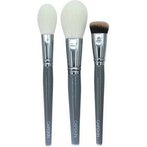 CAIRSKIN Professional Brush Set - 3 Silver Gloss Face Make-up Brushes Set - Synthethic Super Soft Quality Fibers - Wooden Gray Handles - Blending Powder Brushes - Concealer Contouring - Zachte Blending Kwastenset