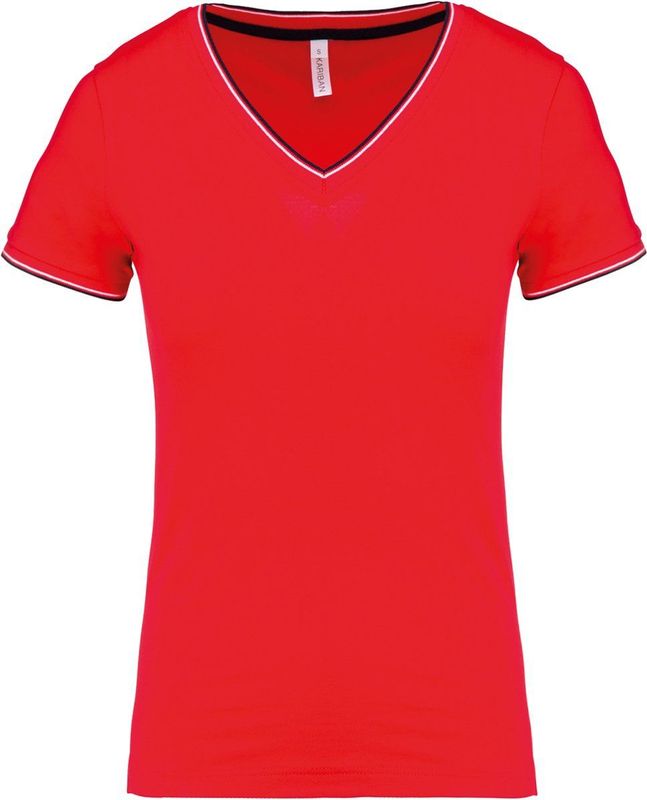 Kariban - K394 - Dames T-shirt - Rood - Piqué V-hals