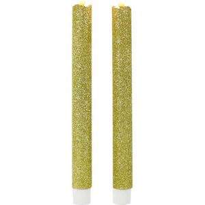 Kaarsen set van 8x stuks Led dinerkaarsen glitter goud 25,5 cm - Woondecoratie - Elektrische kaarsen