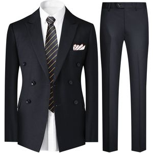 Allthemen Effen heren slank tweedelig pak - Dubbelrijs - M