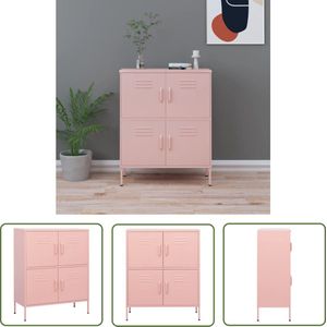 The Living Store Opbergkast 80x35x101,5 cm staal roze - Stalen Kast - Opbergkast - Rozenkleurige Kast - Metalen Kast - Opslagruimte