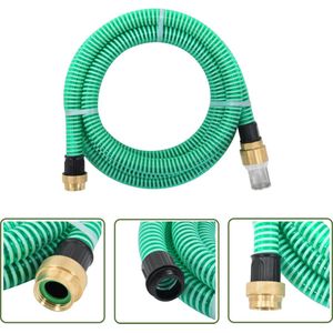 The Living Store Zuigslang met messing koppelingen 1,1'' 10 m PVC groen - Tuin Slang - Zuigslang - Pvc Slang - Groene Slang - Tuingereedschap