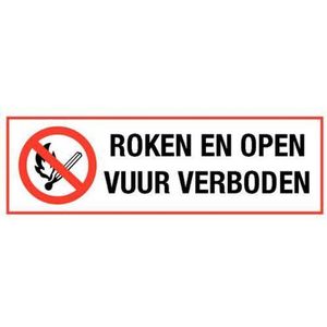 Roken en open vuur verboden bord - kunststof 280 x 105 mm