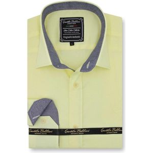 Heren Overhemden Lange Mouw - Slim Fit Overhemd Heren - Chambray Contrastbeleg - Blouse Heren Volwassenen - Geel