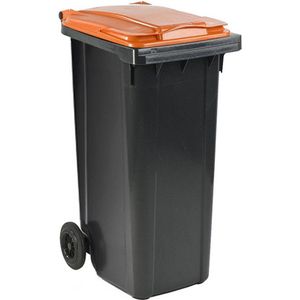 Afvalcontainer 180 liter zwart met oranje deksel