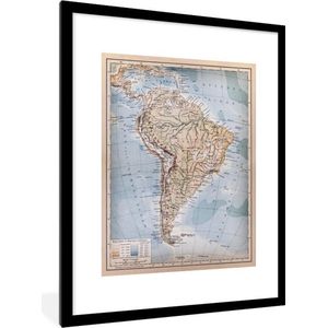 Fotolijst incl. Poster - Klassieke wereldkaart Zuid-Amerika - 60x80 cm - Posterlijst