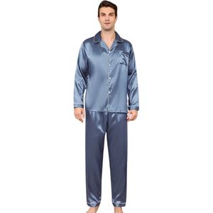 Livano Satijnen Badjas Heren - Kimono - Kamerjas - Satijn - Ochtendjas - Pyjama - Grijs - Maat XXL