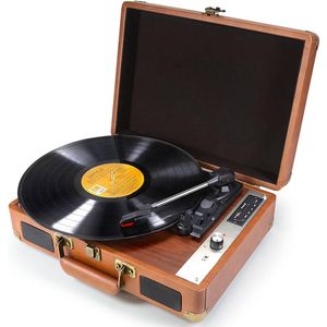 Gloovon - Platenspeler - Bluetooth kofferplatenspele - Ingebouwde Speakers - Auto-stop - Retro - AUX - Phono - Donkerbruin