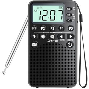 Draagbare AM/FM-radio met Digitale Tuning en LCD-scherm | Compacte Noodradio met Wekker en Slaaptimer