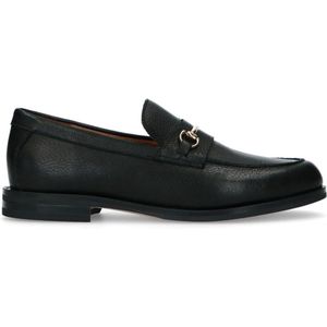 Manfield - Dames - Zwarte leren loafers met goudkleurig detail - Maat 36