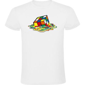 Gesmolten Rubiks Cube Heren T-shirt - game - retro - wiskunde - denken - puzzel - leren - verf - schilder - rubix - nerd - spel - grappig