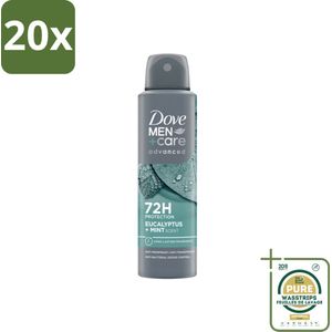 20 x Dove Men+Care Deodorant Spray - Eucalyptus & Mint - 150 ml - Grootverpakking - Deodorant Spray - Zweetbestrijding - Eucalyptus Mint - 72 Uur Bescherming - Anti-transpirant