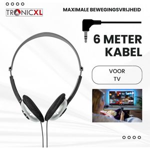 TronicXL - Hoofdtelefoon - Lichtgewicht - 6m Lange Kabel - Stereo - 3,5mm Jack Plug