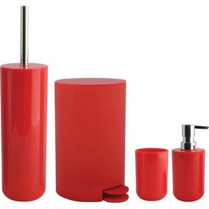 MSV Toiletborstel in houder/beker/zeeppompje/pedaalemmer set Moods - kunststof - rood