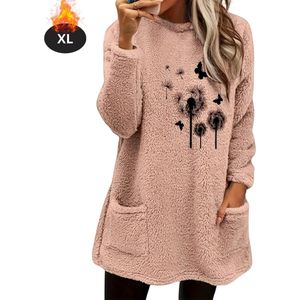 Livano Teddytrui Dames - Teddy Sweater - Fluffy Trui - Hoodie - Winter - Met Print - Roze - Maat S