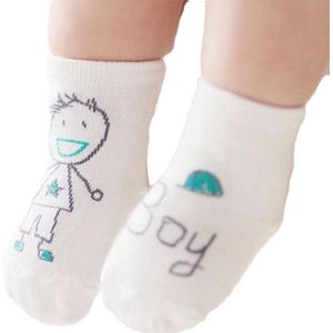 Baby Sokjes Jongen - Boy I Met Anti-Slip Onderkant I Katoenen Sokjes I Voor I Voor 12-24 maanden I Wit I 1 Paar