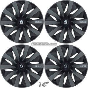 Wieldoppen LAZIO BKGR 14 inch zwart spaken + grijze accenten set a 4 stuks (CONTROLEER UW BANDENMAAT en lees a.u.b. de onderstaande, uitgebreide tekst!)