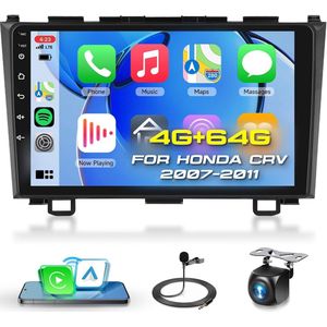 4+64G Android 14 Car Stereo Radio for CRV 2007-2011 for CarPlay Android Auto GPS Navigation 9in Touchscreen Car Radio with FM/RDS SWC Mirror Link Split Screen + AHD Backup Camera