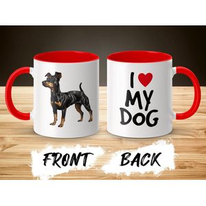 Mok rood/wit Manchester Terrier dog - I love my dog / dog lover / dogs - ik hou van mijn hond / hondenliefhebber / honden