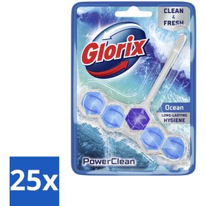25 x Glorix - Toiletblok - Power Clean Ocean - Frisse Geur - 1 blok - Toiletblok - Oceaanfrisheid - Hygiëne - Reiniging - Anti-kalk