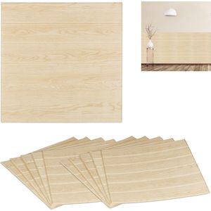 houtstrips set van 10 - zelfklevend - snijdbaar - 3D - wandbekleding houtlook - 70x70 cm - natuurlijk