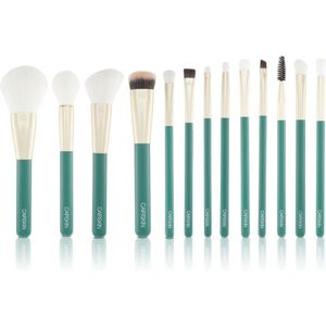CAIRSKIN Gilt Green Professional Brush Set 13 Brushes for Face & Eyes - Gezichtskwasten voor Ogen Foundation Blush Wenkbrauwen Shapen Contouring