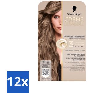 Schwarzkopf - Haarkleuring - Creme Supreme 7-16 - Cool Donker Asblond - 245g - Voordeelverpakking - 12 stuks