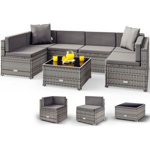 Casaria Tuinset Polyrattan – Incl. Kussens & Tafel - Grijs Antraciet