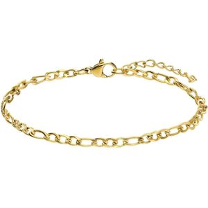 Lucardi Dames Stalen goldplated armband figaro 3mm - Armband - Staal - Goud - 22 cm