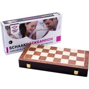 Longfield Schaak/backgammon opklapb essenhout 38,5 x 38,5 x 5,5 cm
