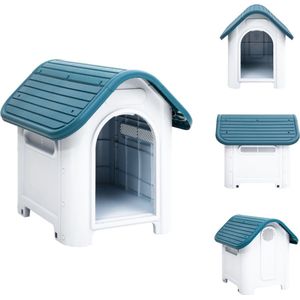 vidaXL Hondenhok - Duurzaam PP - Goede ventilatie - Praktisch dak - Verhoogde vloer - Blauw en wit - 59 x 75 x 66 cm - Hok