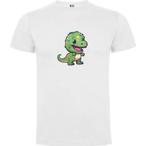 Wit unisex t-shirt met “ Kleurrijke “Kleurrijke Schattige Groene Dinosaurus ““ Print Full Color merk Roly maat 104 3/4 jaar