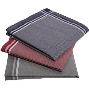 Swan - Heren Zakdoek - Ruitmotief - Blauw-Grijs-Rood - 100% Katoen - 12 Stuks
