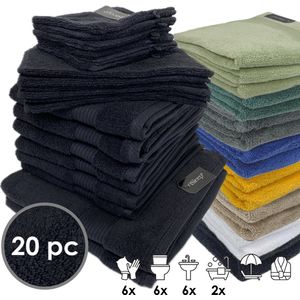 iSleep Terry Badtextiel - Voordeelset (20 delig) - 6x Washandje 16x22 cm - 6x Gastendoekje 30x50 cm - 6x Handdoek 60x110 cm - 2x Badlaken 70x140 cm - Zwart