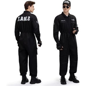 SWAT-Kostuum Voor Heren - Jumpsuit Voor Volwassenen - Politiekostuum Met SWAT Baseballpet - Zonnebril En Handschoenen - Carnaval-Halloween Set