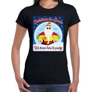 Fout Spanje Kerst t-shirt / shirt - Christmas in Spain we know how to party - zwart voor dames - kerstkleding / kerst outfit XS