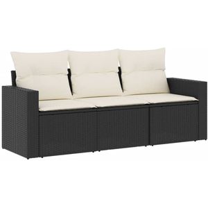 vidaXL 3-delige Loungeset met kussens poly rattan zwart - Loungeset - Loungesets - Tuinset - Tuinbank
