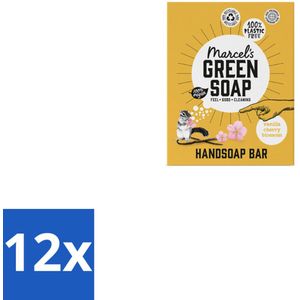 12 x Marcel's Green Soap - Handzeep Bar - Vanille & Cherry Blossom - Krachtige werking - 90 gr - Handzeep - Biologische Zeep - Plasticvrije Zeep - Vegan Zeep - Natuurlijke Zeep
